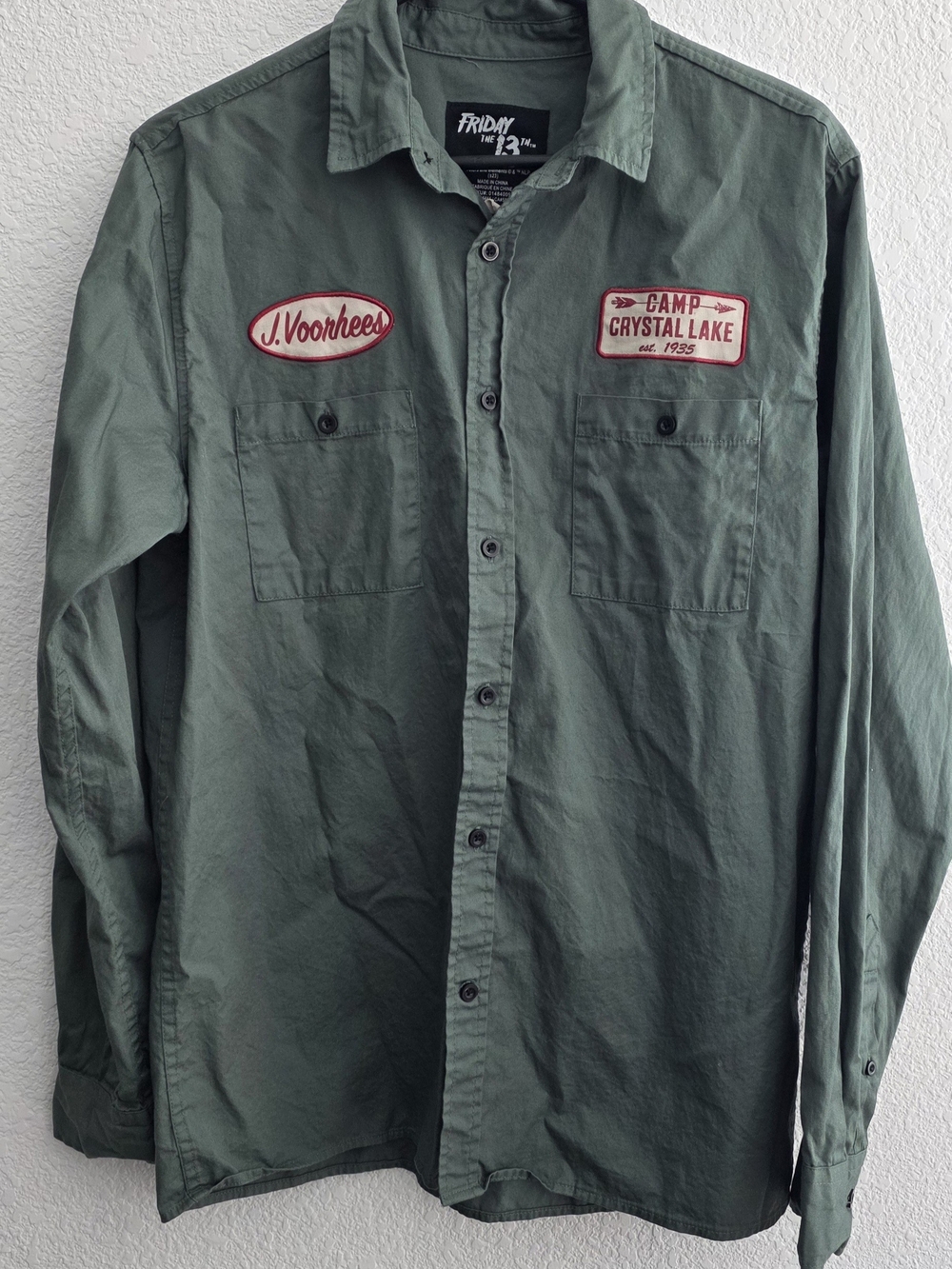 Friday the 13th Camp Crystal Lake mechanics-style work shirt.